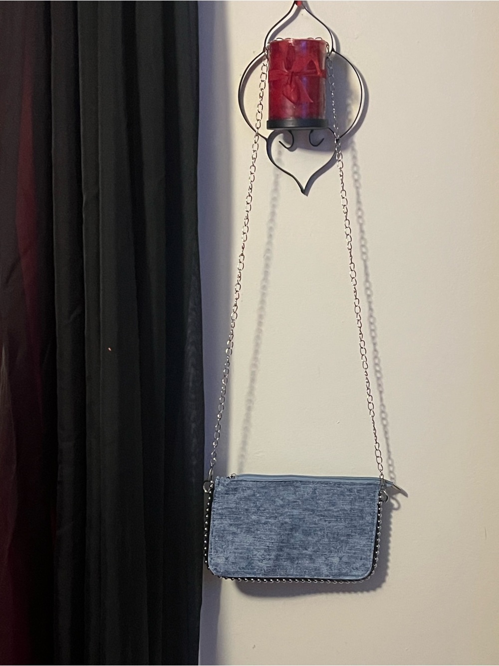 SHEIN Blue Denim-Look Crossbody with Silver Chain